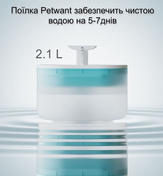 Автоматична поїлка для котів і собак Petwant 2,1 л, питний фонтанчик для кота та собак з фільтром PW-114 фото