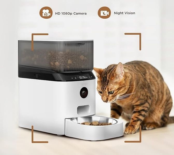Годівниця для кішок і собак автоматична Pet Life DU5L-VH/08С WiFi з камерою 5 л, розумна годівниця для тварин Біла DU5L/1 фото