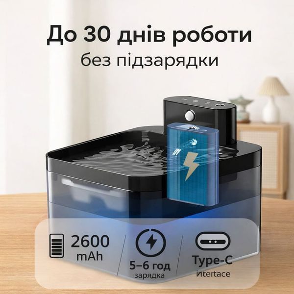 Автоматический фонтанчик для кота и собак Petwant 2,2 л, поилка для кошек и собак с аккумулятором, датчиком движения и подсветкой квадрат SPW-008 фото