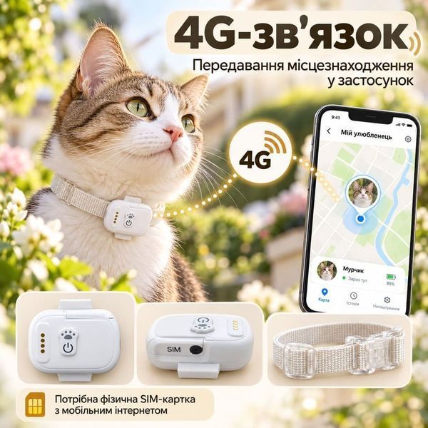 Мини GPS-трекер 4G для кошек и собак малых пород, 28 г, IPX7, звуковой поиск и подсветка TL930W фото