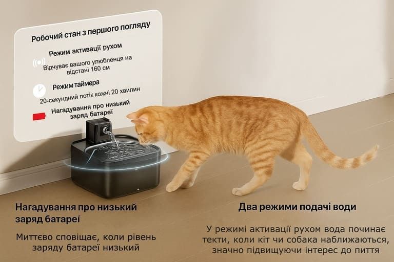 Автоматический фонтанчик для кота и собак DownyPaws 2.5 л поилка для кошек и собак с аккумулятором, датчиком движения и подсветкой DW-007 фото